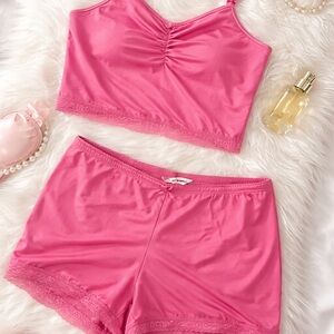 La Vie en Rose Pink Pajama Set XXL Y2K Silky Lounge Set